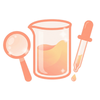 Lupe, Becherglas und Pipette als Symbole fürs Materialien zusammensuchen beim Kinder-Experiment.