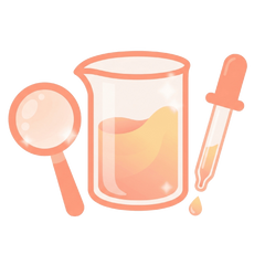 Lupe, Becherglas und Pipette als Symbole fürs Materialien zusammensuchen beim Kinder-Experiment.