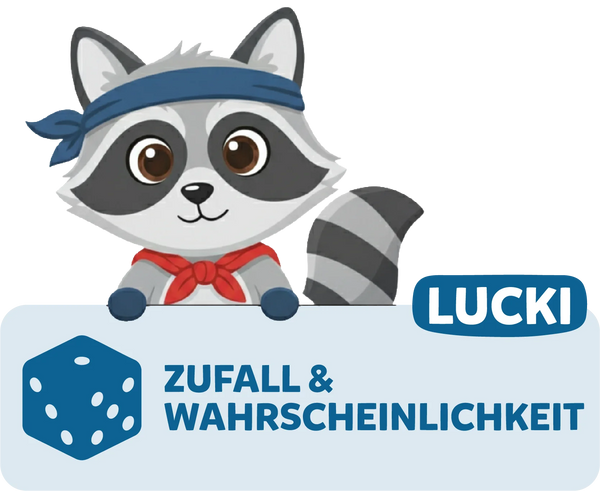 Modolino-Charakter Lucki der Waschbär steht für Zufall und Wahrscheinlichkeit bei Kinder-Experimenten.