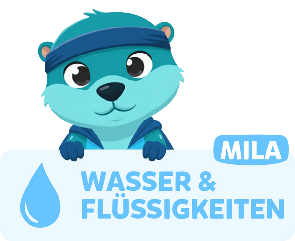 Modolino-Charakter Mila der Otter steht für Wasser und Flüssigkeiten bei MINT-Experimenten.