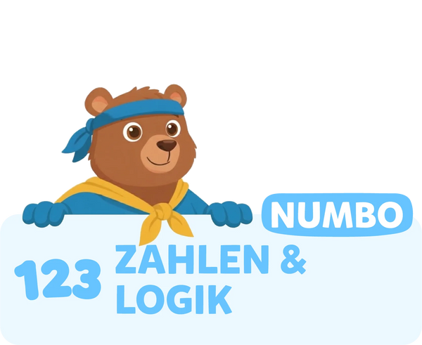 Modolino-Charakter Numbo der Bär steht für Zahlen und Logik bei Kinder-Experimenten.
