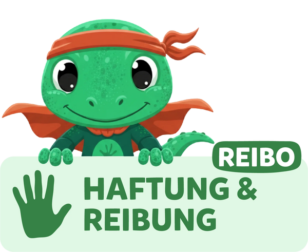 Modolino-Charakter Reibo die Schildkröte erklärt Kindern spielerisch Haftung und Reibung.