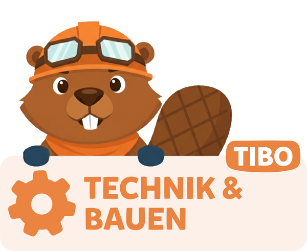 Modolino-Charakter Tibo der Biber begleitet Kinder bei Technik- und Bau-Experimenten.
