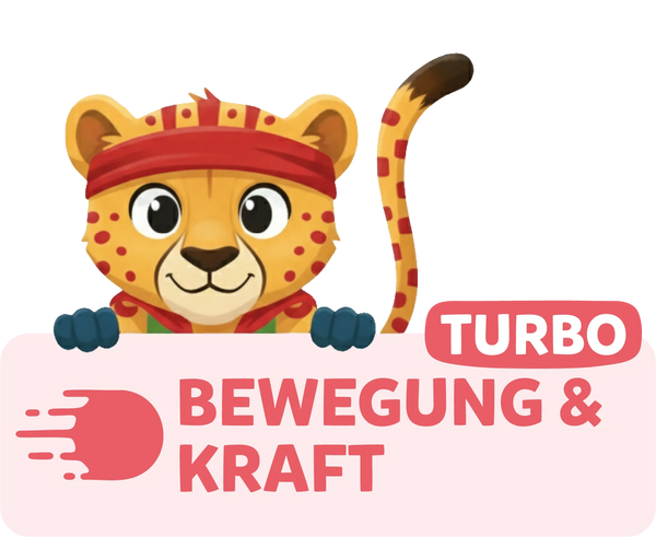 Modolino-Charakter Turbo der Gepard erklärt Kindern spielerisch Bewegung und Kraft.